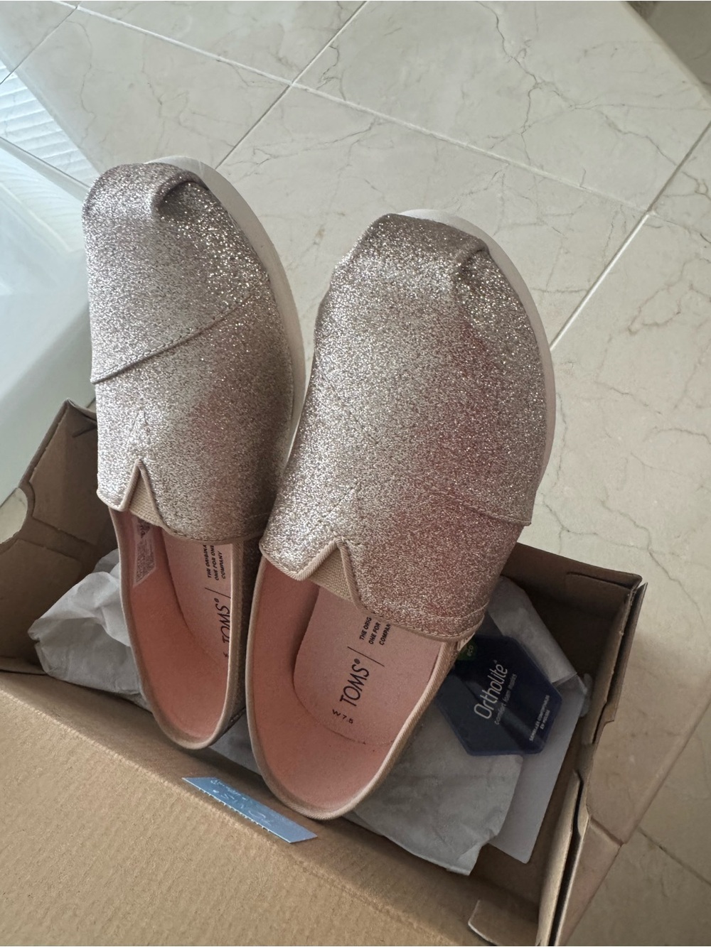 Toms Champagne Glitter Slip-On Espadrilles. Brand new. Never worn.